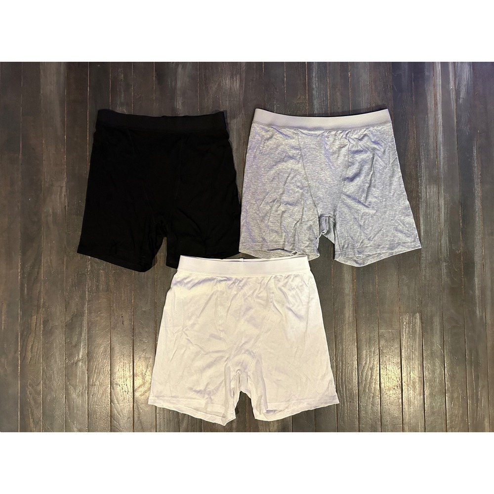 3‎ Pack Womens Ribbed Knit Boxer Shorts High Waisted Moisture Black Gray White